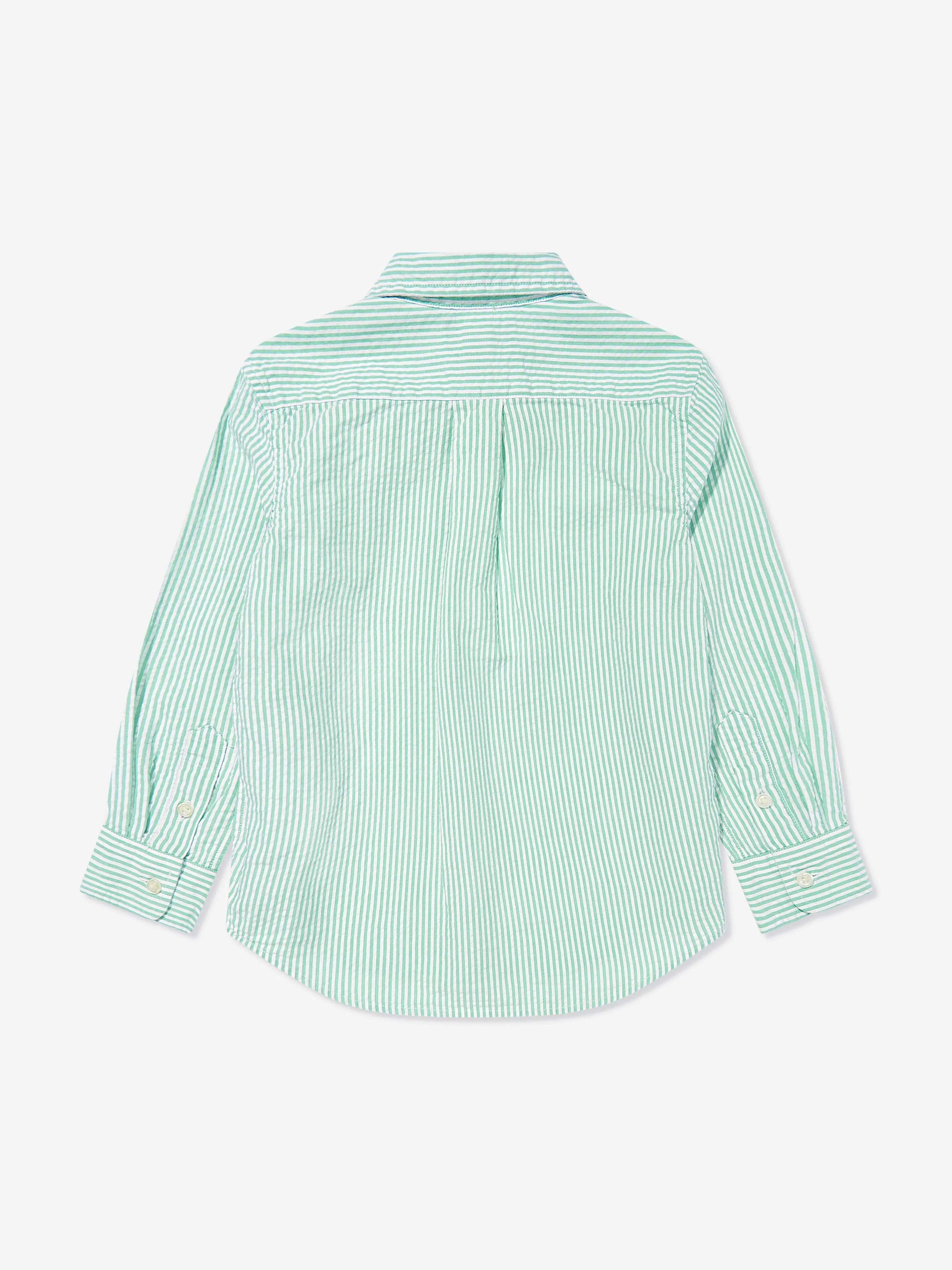 Ralph Lauren Boys Striped Logo Shirt in Green