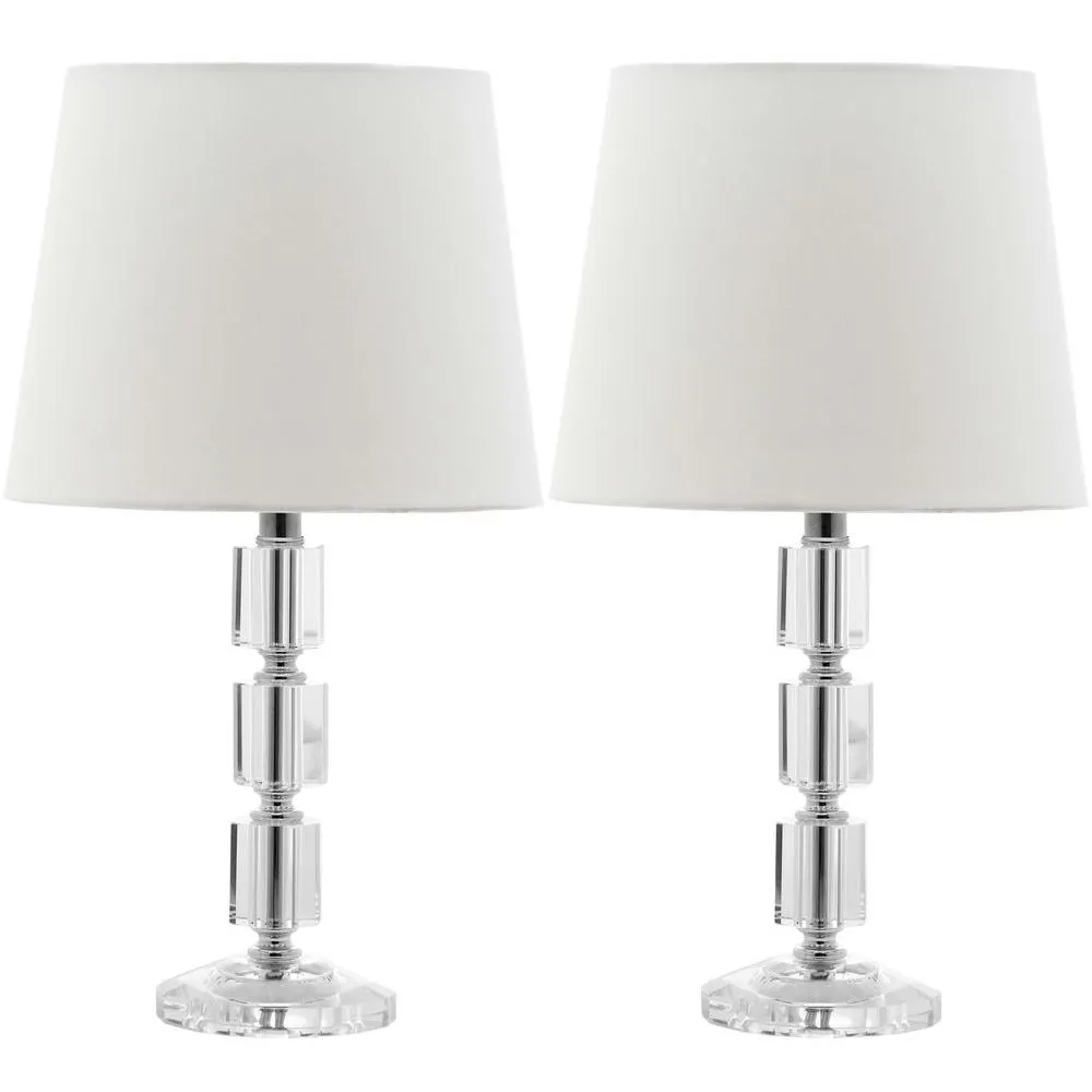 Safavieh Lighting Collection Erin Crystal Cube Lamp, Clear/White, Set of 2