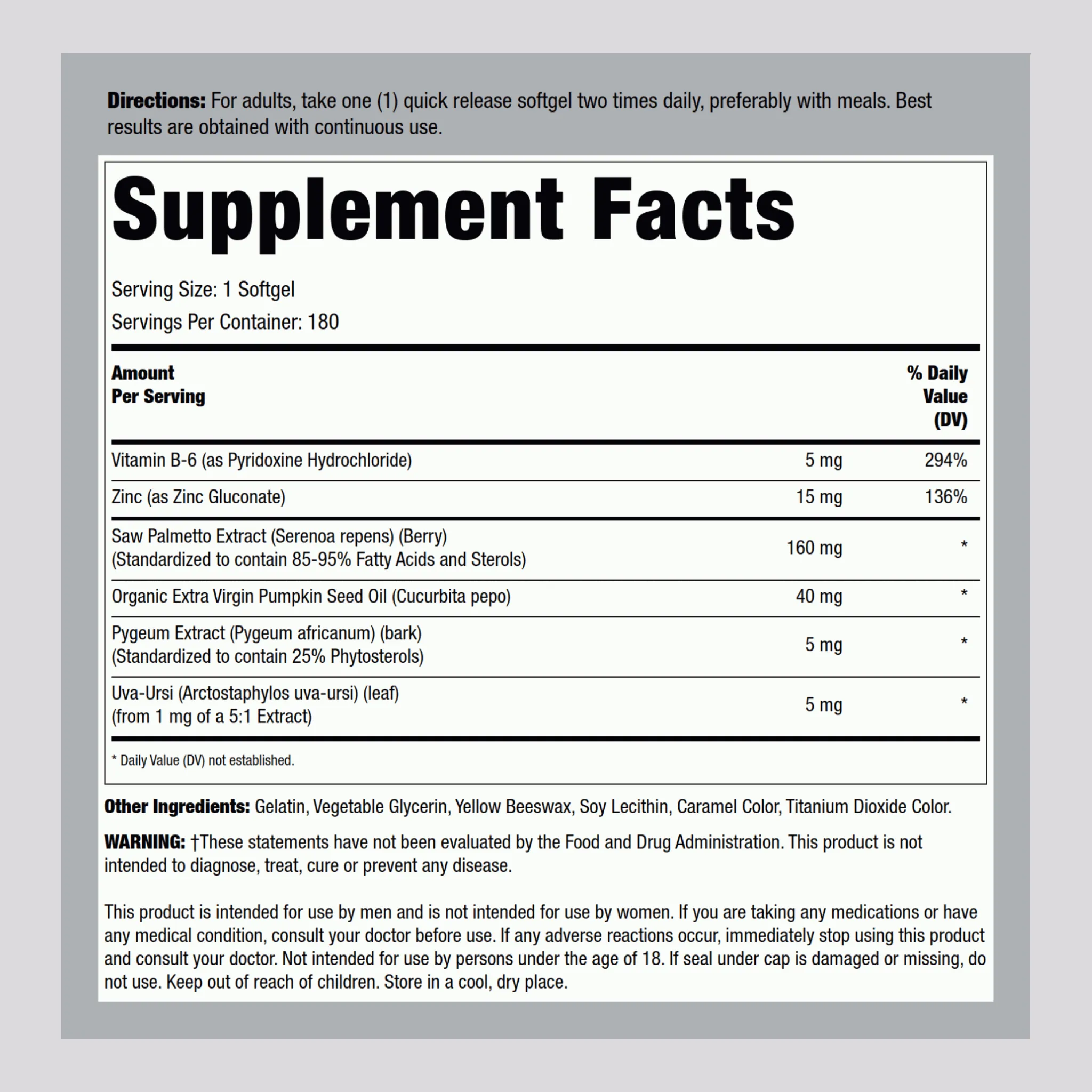 Saw Palmetto Complex Standardized Extract, 160 mg, 180 Softgels
