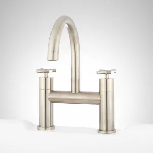 Signature Hardware 363508 Deck Mount Gooseneck Cross Handle Tub Faucet - Brushed Nickel