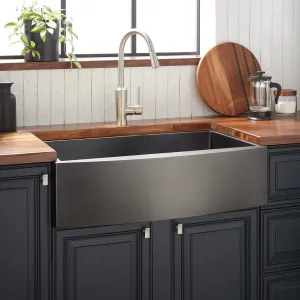 Signature Hardware 441079 Atlas 33" Farmhouse Single Basin Stainless Steel Kitchen Sink with Curved Apron, Gunmetal Black -88 In