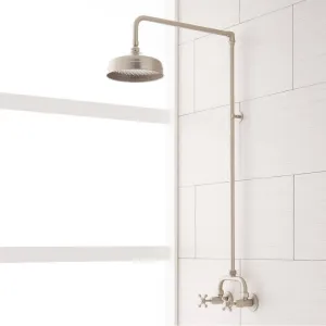 Signature Hardware  AU-48102-BN-kit Baudette Exposed Pipe Shower System W/Rainfall Shower Head, Shower Arm &Cross Handles, Brushed Nickel