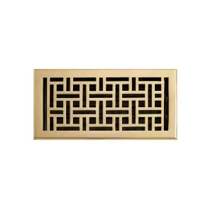 Signature Hardware HV-1019-614-PB Wicker Style Brass Floor Register - Polished Brass 6" x 14" (6-3/4" x 15-1/2" Overall)