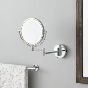 Signature Hardware SH662008CP R2008 LED Double Sided Wall mount Make-Up Mirror w/E2 Escutcheon - rocker switch - 267x321x52 - Side 1 plain, Side 2 5x mag - 3000K - Hardwired - Chrome Plated