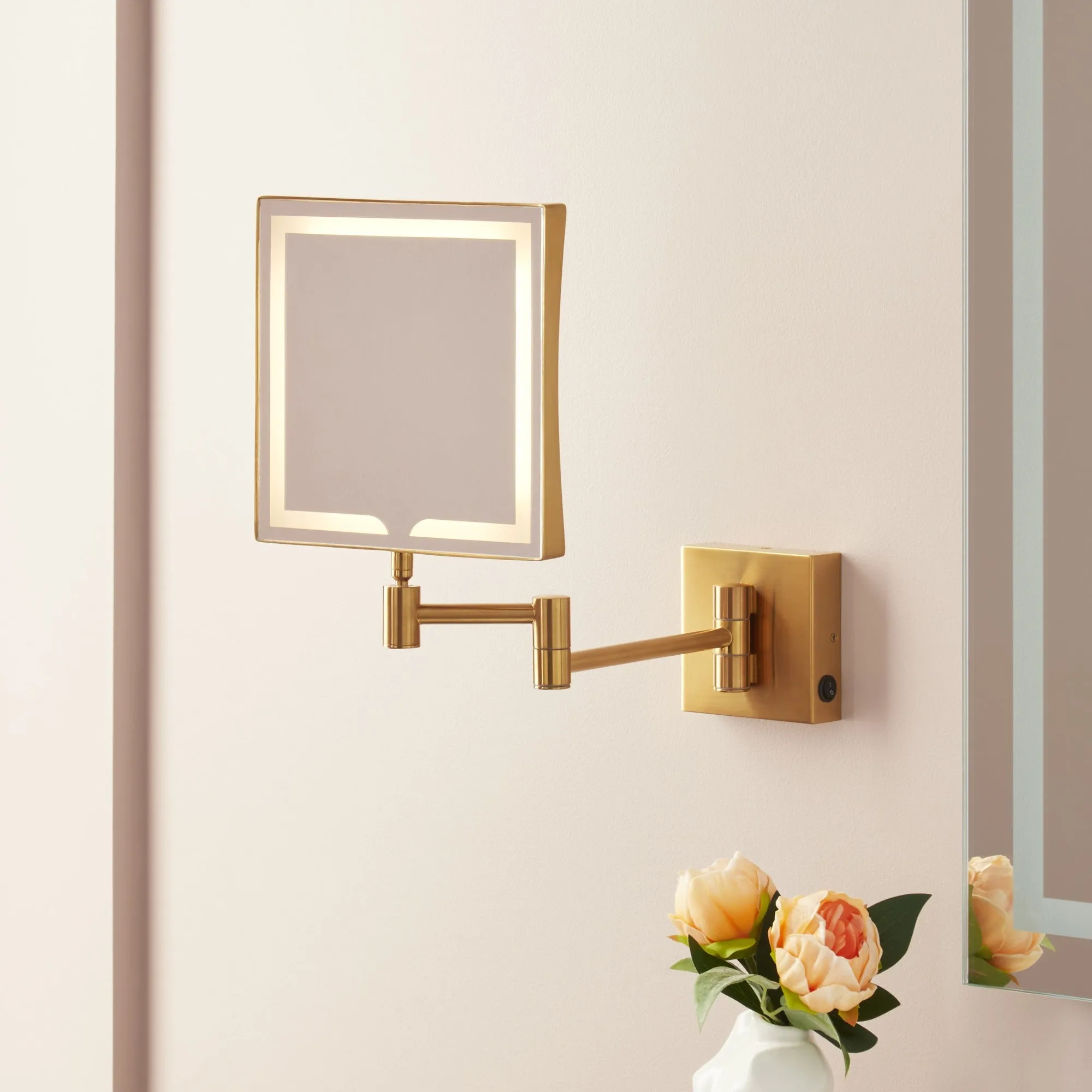 Signature Hardware SH662010BG Norabel 7-7/8" W X 12-7/16" H Modern Square Framed Bathroom Wall Mirror  LIGHTED MAKEUP MIRROR - BRUSHED GOLD