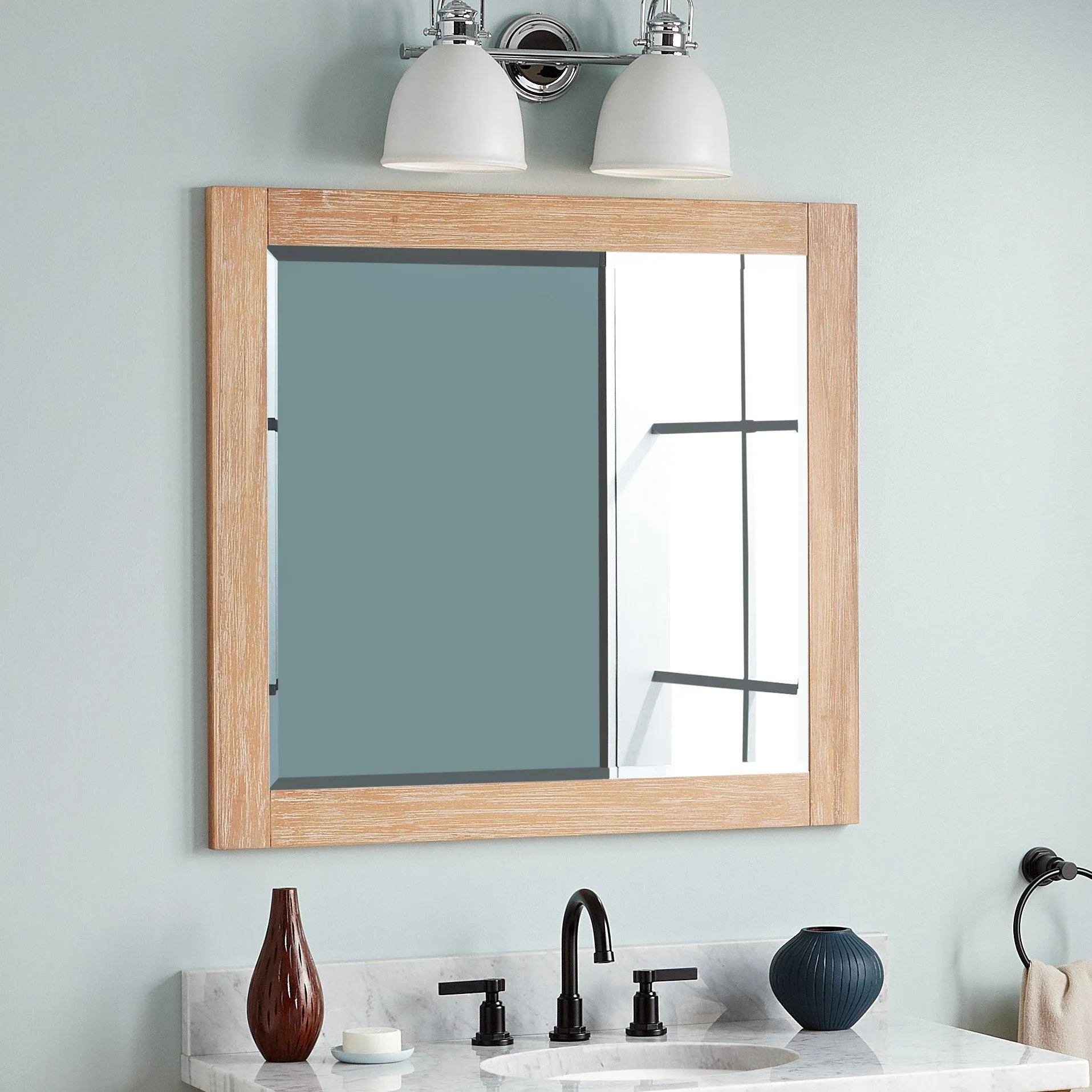 Signature Hardware SH66234011DWB Fallbrook 34" W x 31-1/2" H Contemporary Rectangular Framed Bathroom Wall Mirror