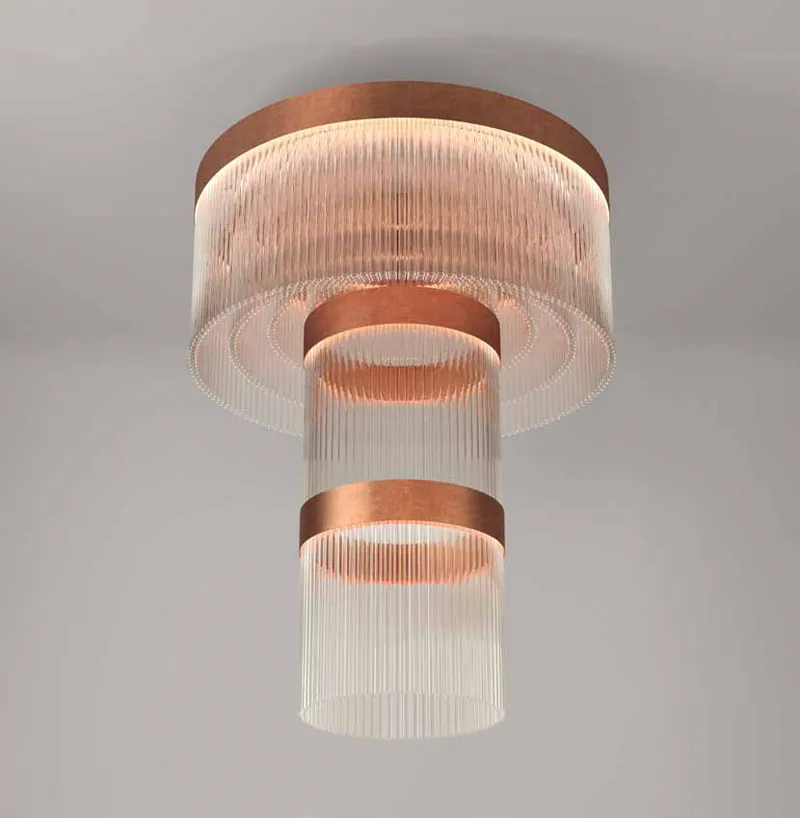 Spectacular Large Ribbed Italian Glass Stairwell-Style Chandelier With 7 Metal Finishes