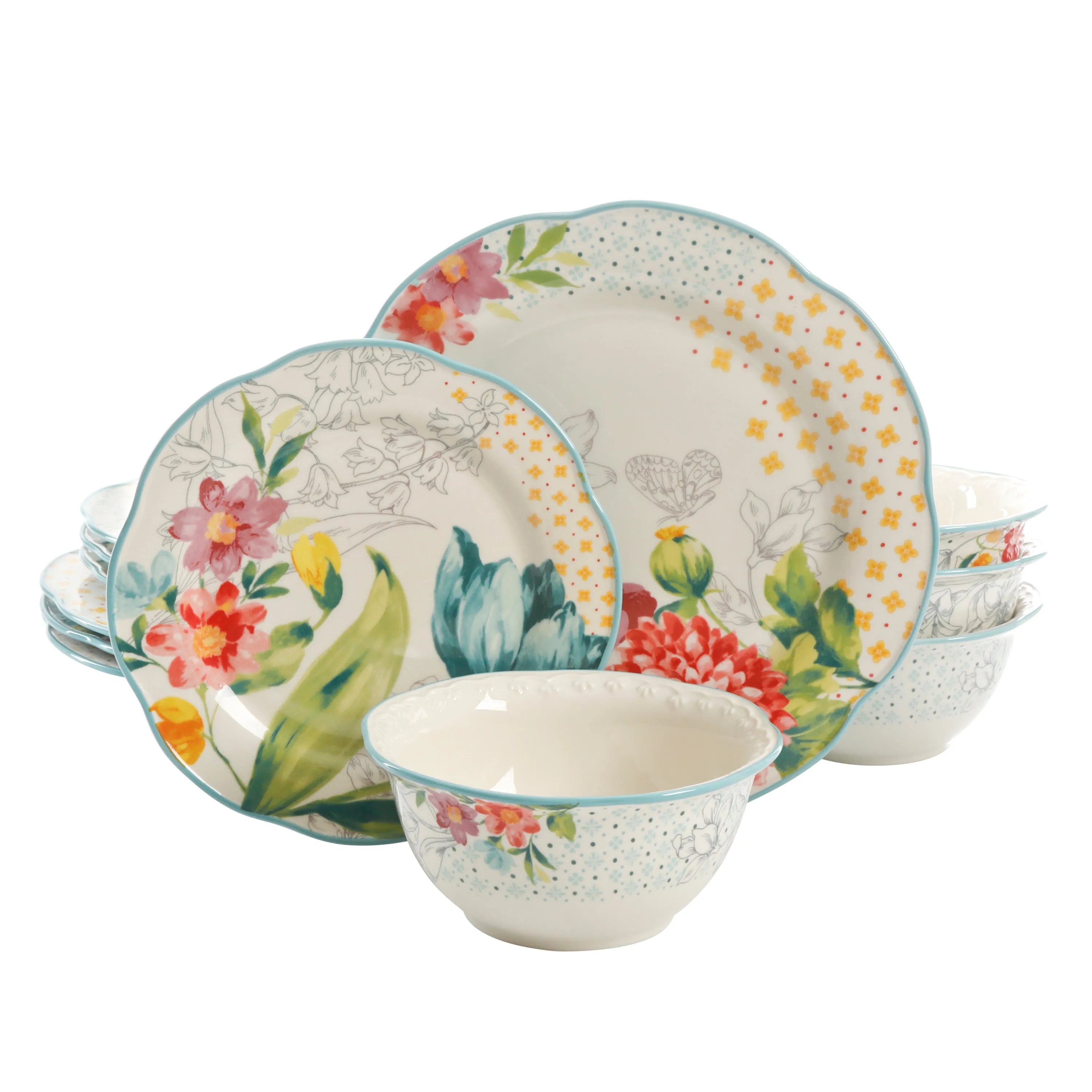 THE PIONEER WOMAN PWD096881814612 Blooming Bouquet 12-Piece Dinnerware Set