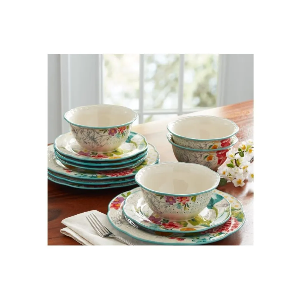 THE PIONEER WOMAN PWD096881814612 Blooming Bouquet 12-Piece Dinnerware Set