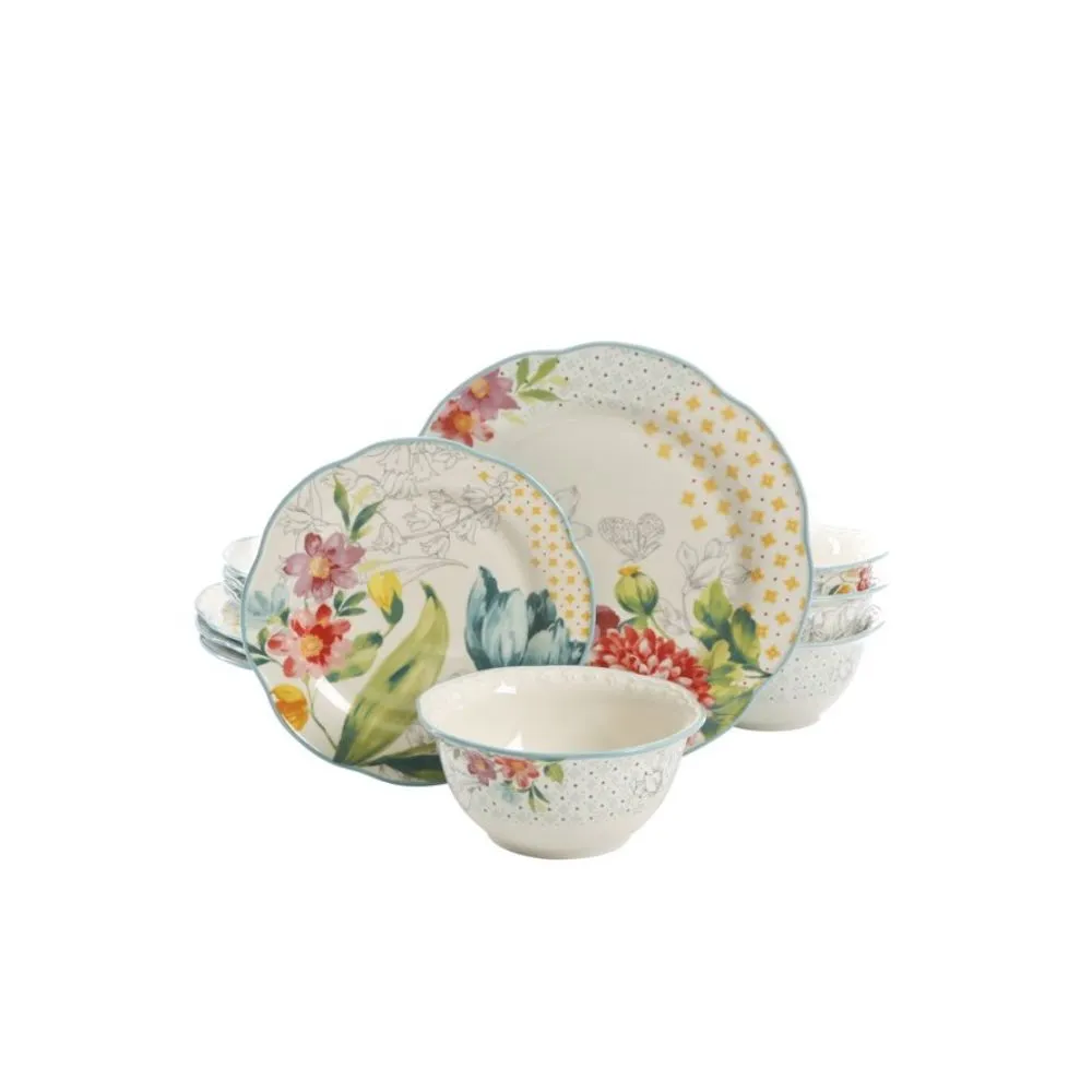 THE PIONEER WOMAN PWD096881814612 Blooming Bouquet 12-Piece Dinnerware Set