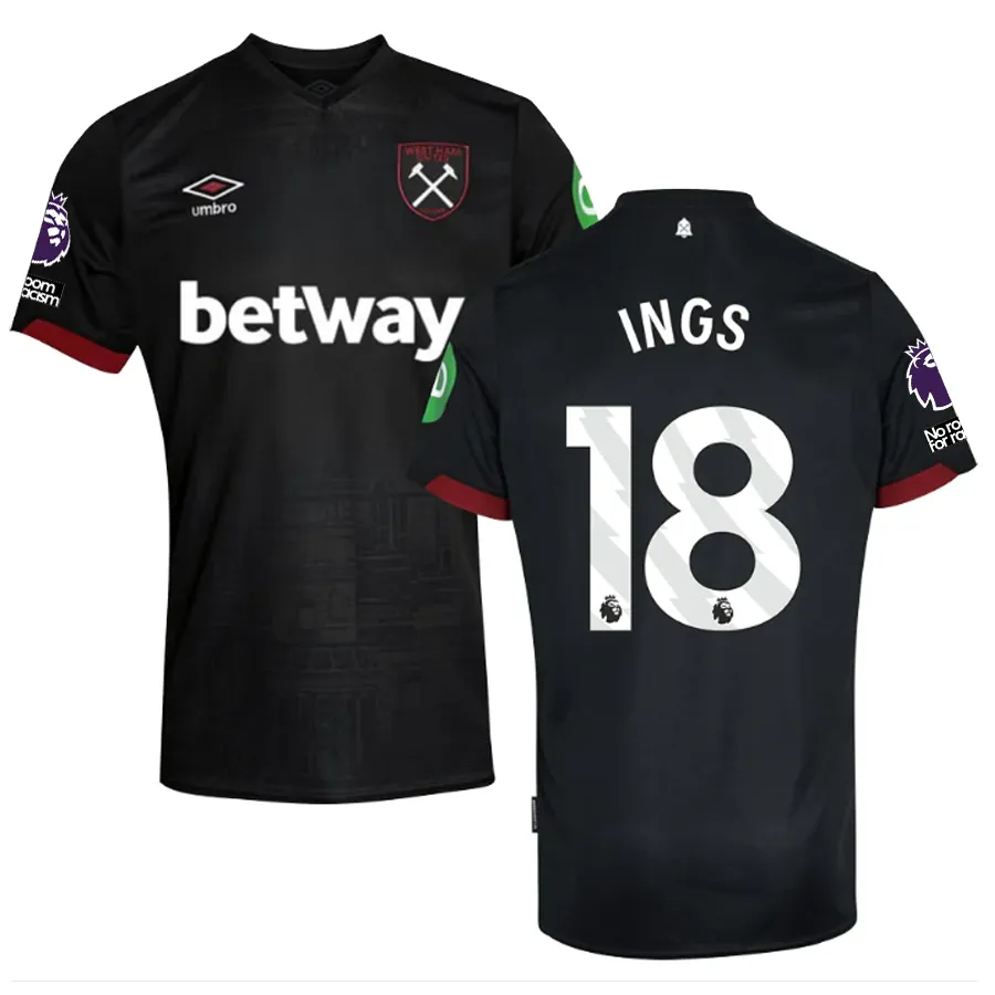 Umbro West Ham Danny Ings Away Jersey w/ EPL   No Room For Racism Patches 24/25 (Black)