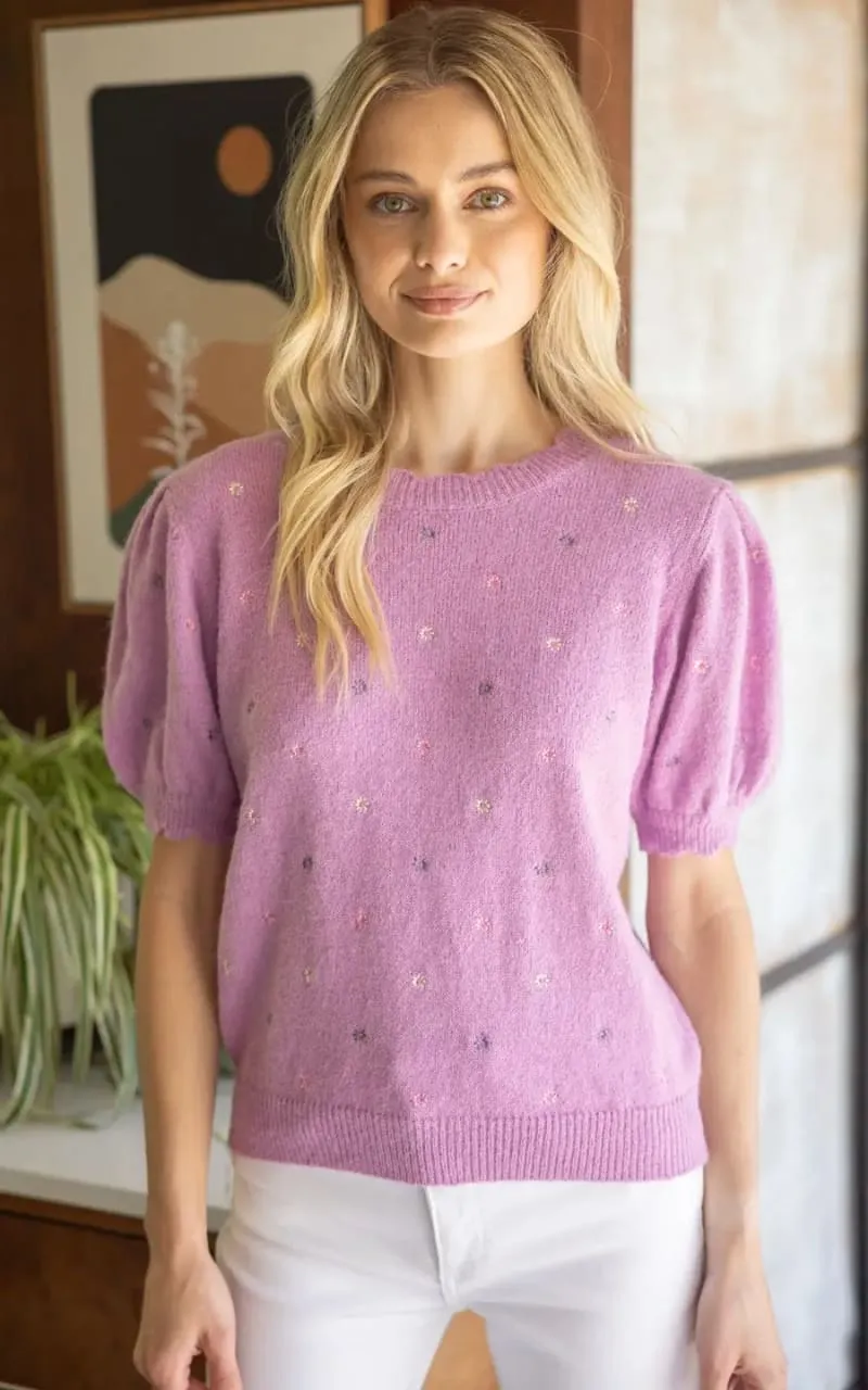 VOY- Embroidered Short Sleeve Sweater
