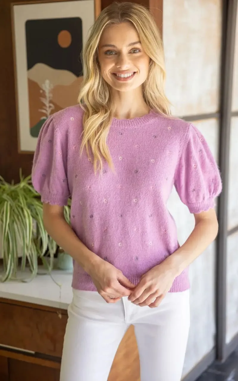 VOY- Embroidered Short Sleeve Sweater