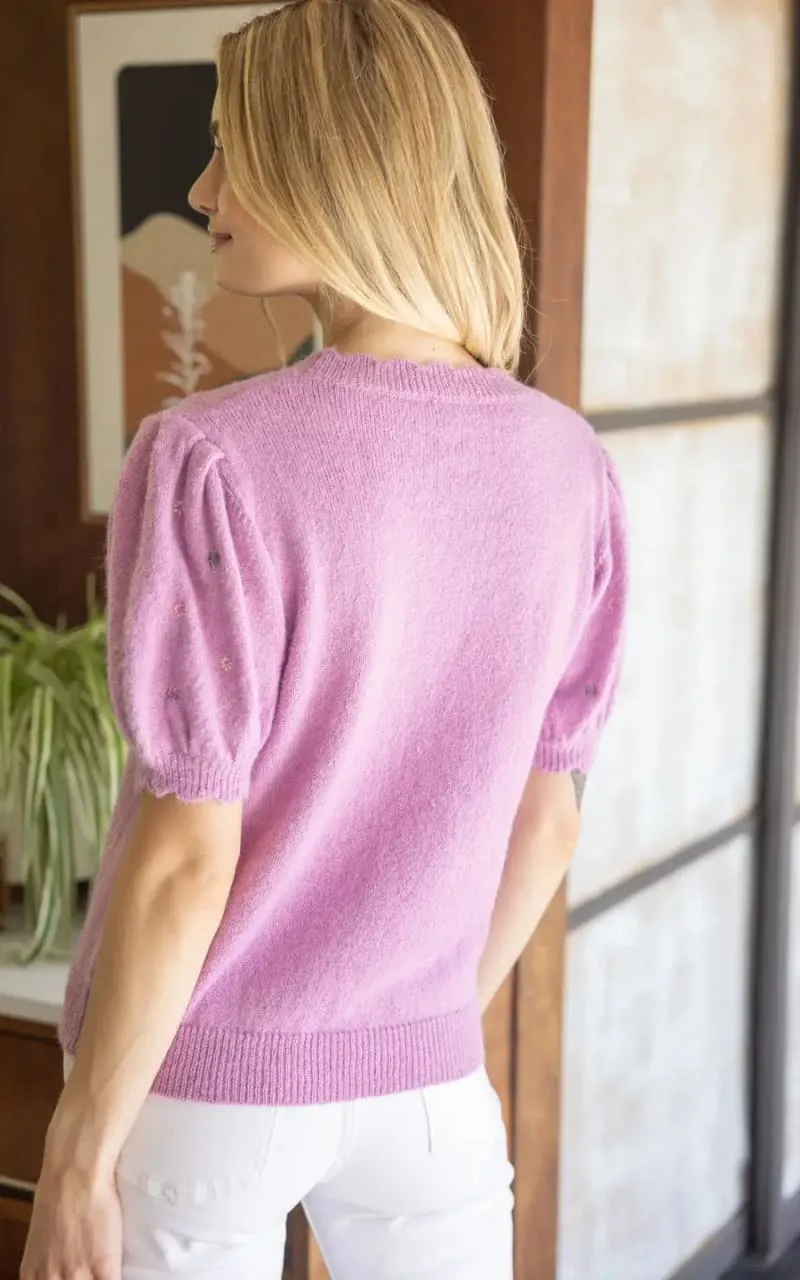 VOY- Embroidered Short Sleeve Sweater