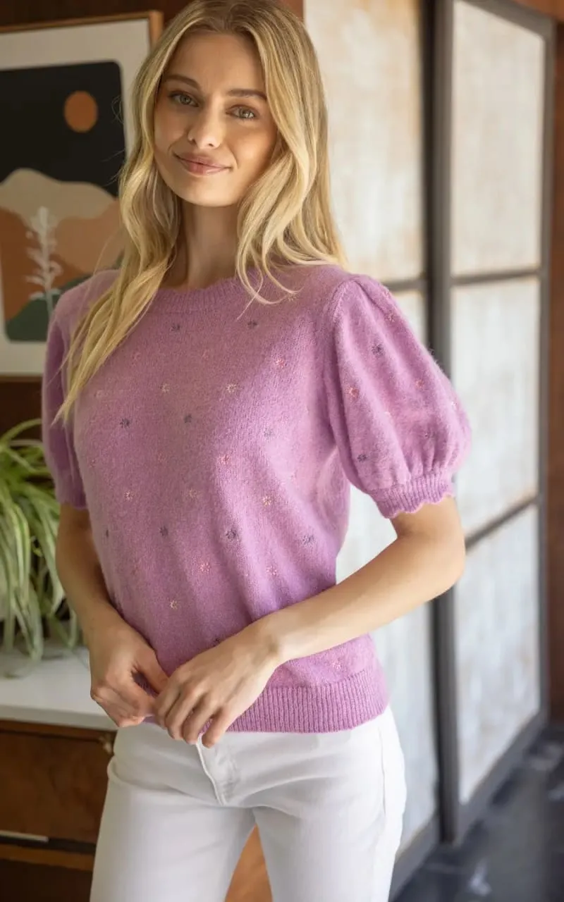 VOY- Embroidered Short Sleeve Sweater