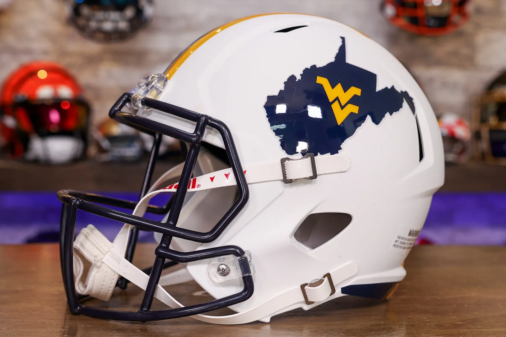 West Virginia Mountaineers Riddell Speed Display Helmet - White Country Roads Alternate