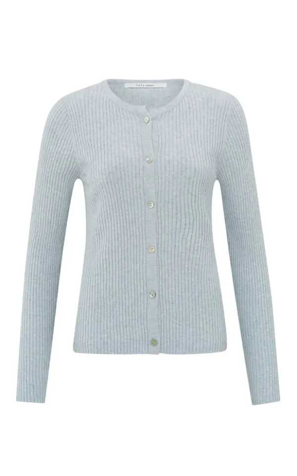 YAYA - Faux Layered Ribbed Cardigan with Button Detail