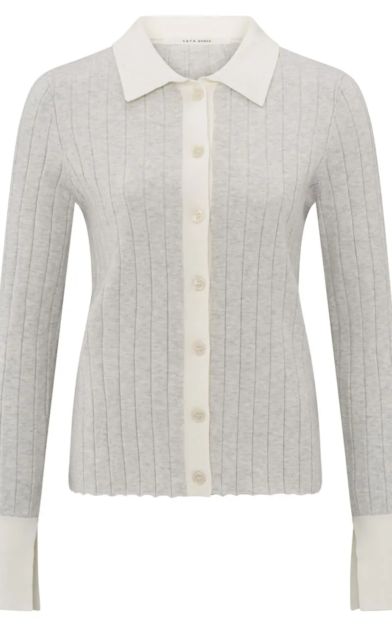 YAYA - Ribbed Cardigan with Contrast Detail