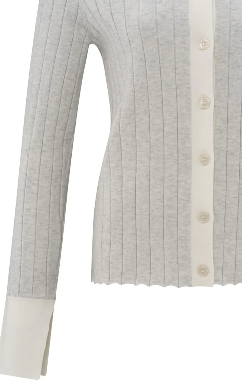 YAYA - Ribbed Cardigan with Contrast Detail