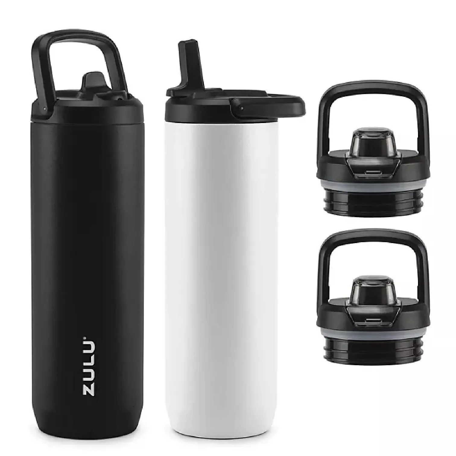 Zulu  411-2401-900 Stainless Steel Water Bottle with Lids., 2pk 24oz, Includes 2 Extra Lids