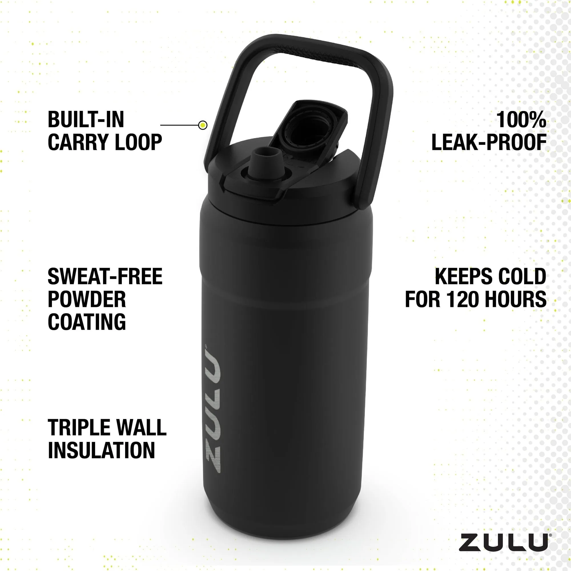 Zulu Mammoth Vacuum Triple Wall Insulated Stainless Steel Water Bottle, 101oz Black